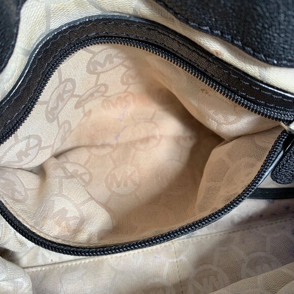 MICHAEL KORS Hamilton Black Leather Shoulder Handbag Silver Tone Lock/Key FLAW - Picture 13 of 13